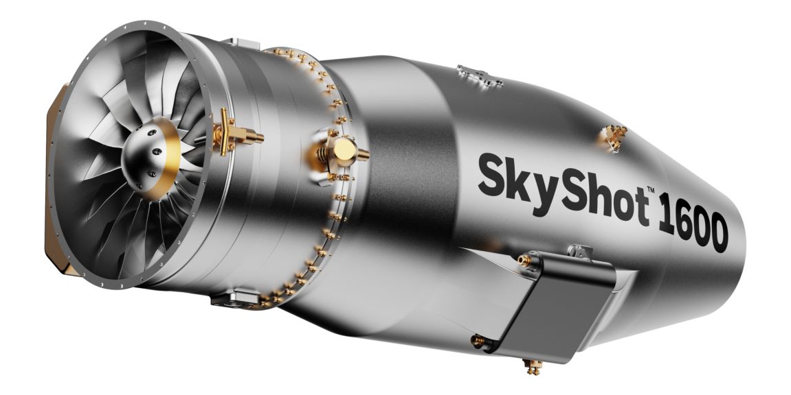 SkyShot 1600 turbofan engine tilted a little bit down.