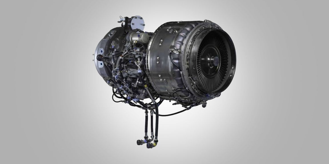 T55 Turboshaft Engine on Grey Background