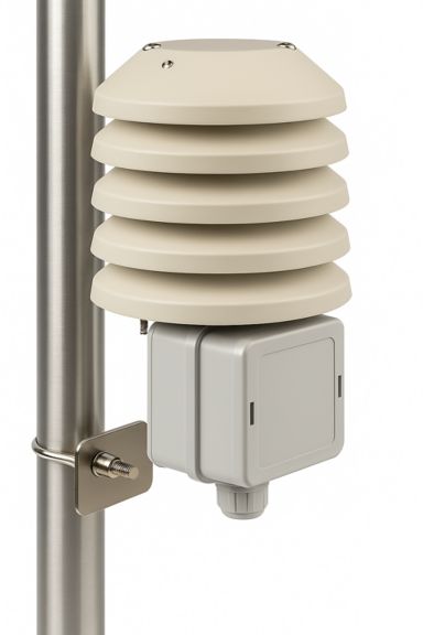 AFxSS Series Outdoor temperature and Relative Humidity Sensor with Solar Shield, front facing