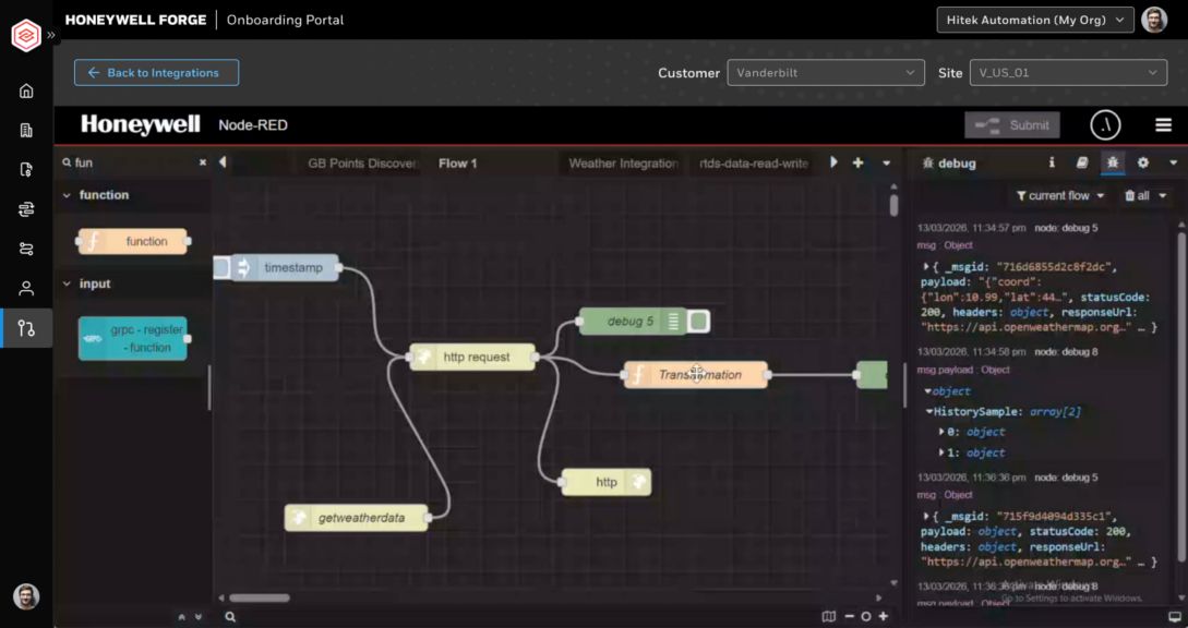 Honeywell Node-Red Ingestion