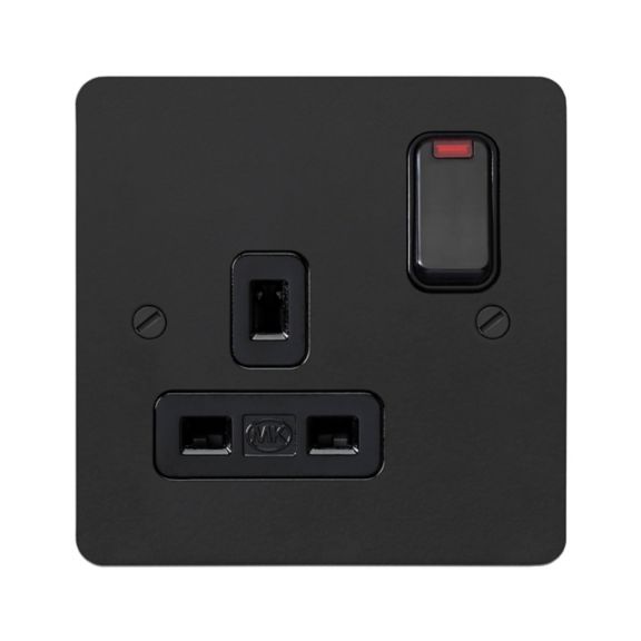 K14657, 13A 1G Switchsocket with neon, Matt Black