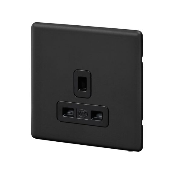 K24780MBKB, 1G Unswitched socket, matt black, left