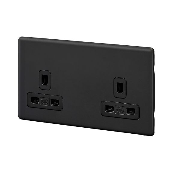 K24781MBKB, 2G Unswitched socket, matt black, left