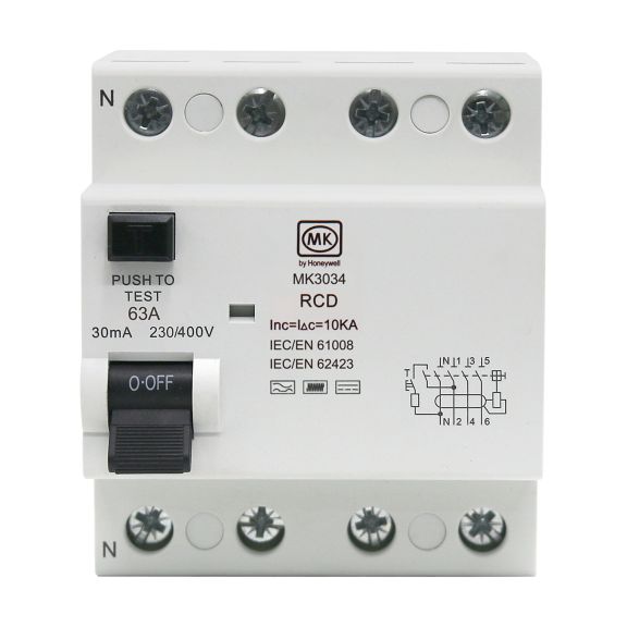 MK3034 RCD 63A 230/400V 30mA TYPE B 4 MOD4 POLE, front
