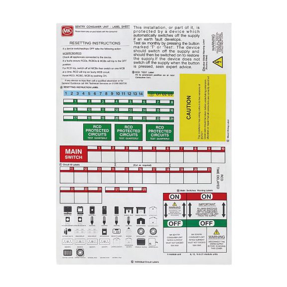 MK5599S MCU LABELS, MULTI RCD UNITS (PK OF 5), front