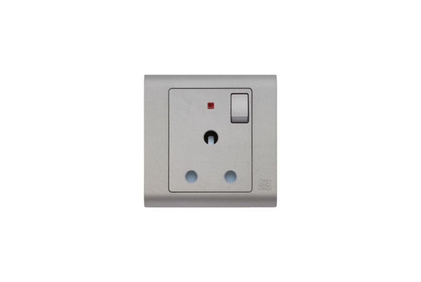MV2493CHA round pin switchsocket with neon, charcoal
