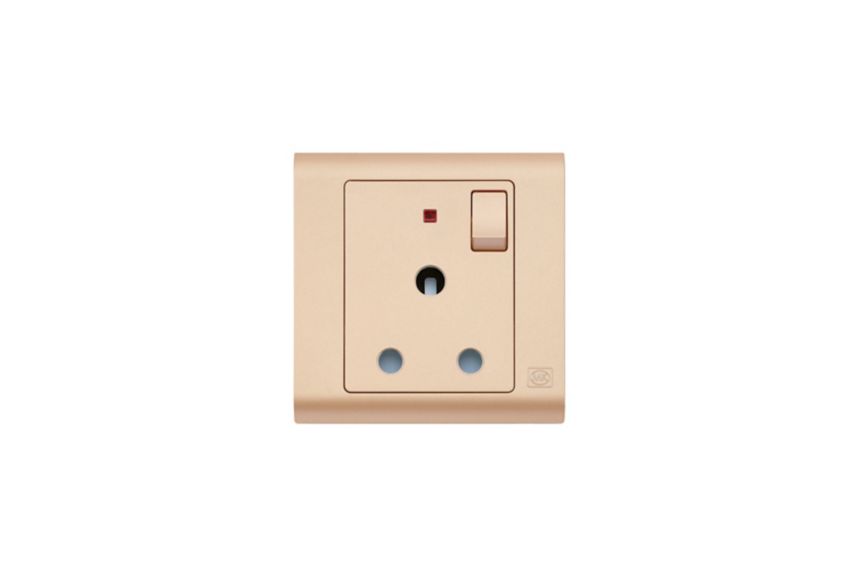 MV2493CHM round pin switchsocket with neon, champagne