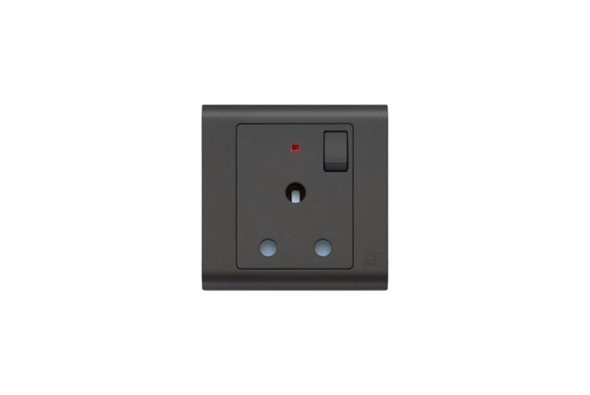 MV2493MBK round pin switchscoket with neon, matt black