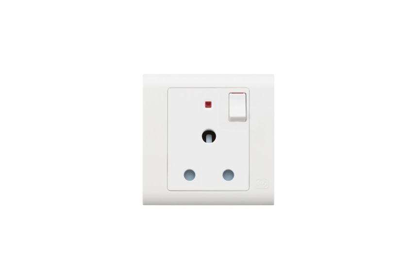 MV2493WHI round pin switchsocket with neon, white