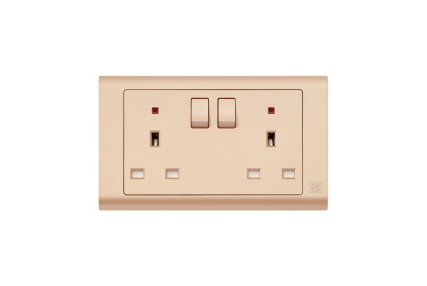 MV2647CHM 2G Switchsocket with Neon, Champagne