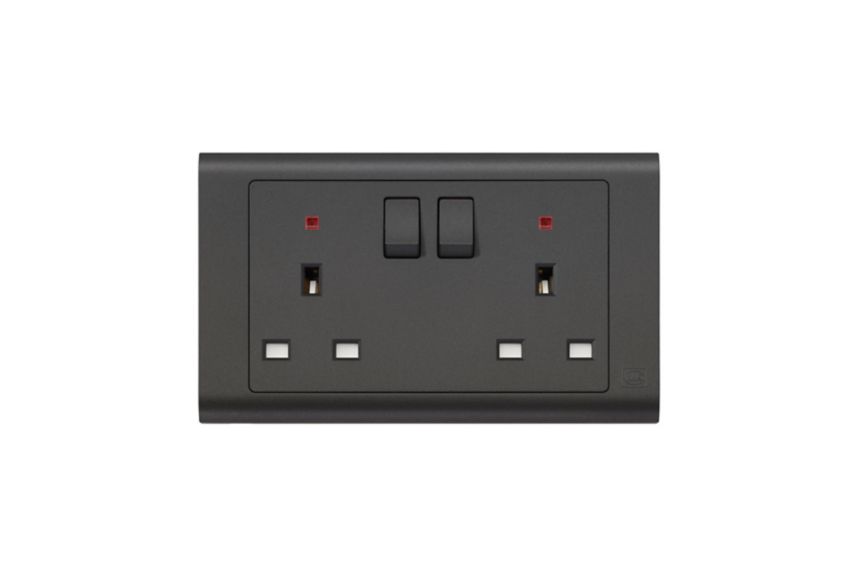 MV2647MBK 2G Switchsocket with Neon, Matt Black