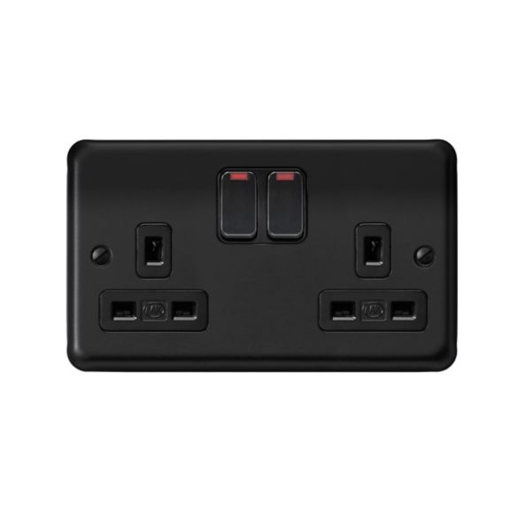 RP2448MBK, 2G Switchsocket with neon, Matt Black