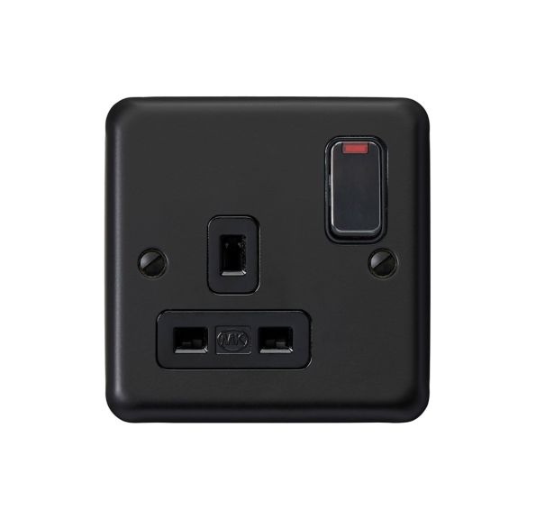 RP2458MBK, 1G Switchsocket with neon, Matt Black
