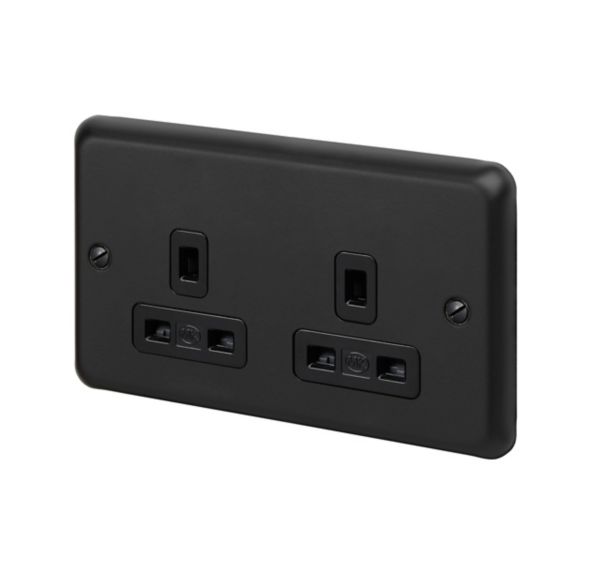 RP733MBK, 2G Unswitched Socket, Matt Black, left