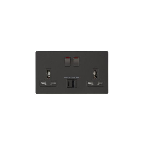 13A 2G DP Intl Skt + Integral USB(A+ C)