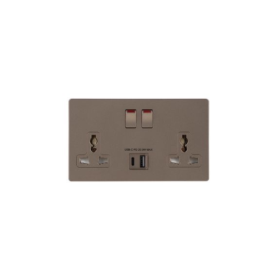 13A 2G DP Intl Skt + Integral USB(A+ C)