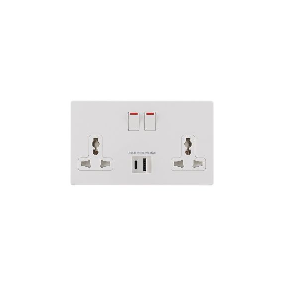 13A 2G DP Intl Skt + Integral USB(A+ C)
