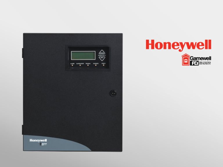 Image of the Gamewell FCI 7075 Fire panel and Gamewell logo