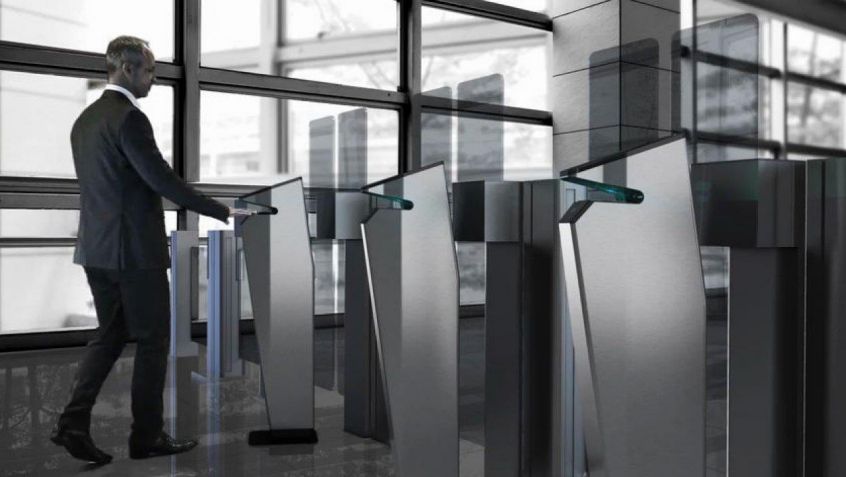 An entrance lobby with access scanning points