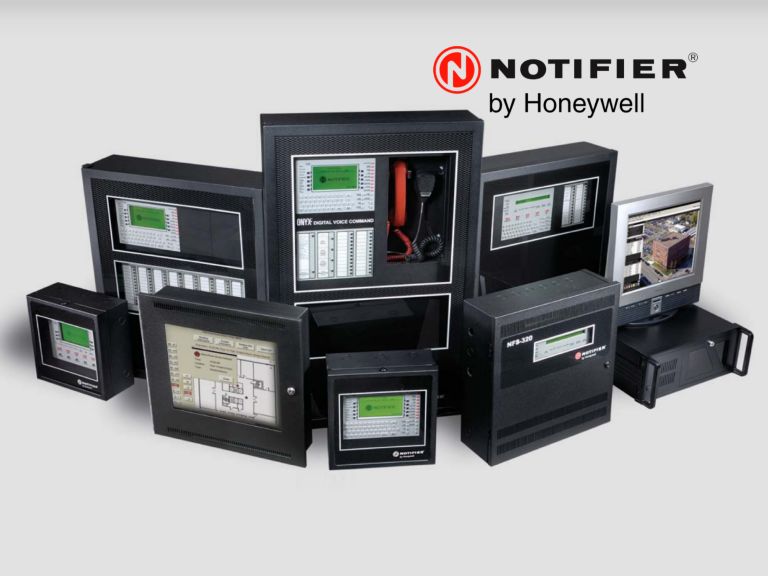 A range of NOTIFIER Onyx fire panels and the NOTIFIER logo