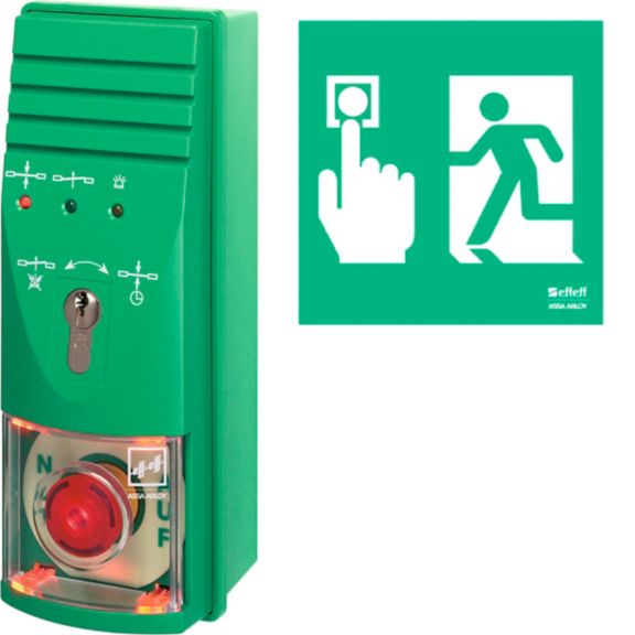 aP-RWT-Steuerterminal KOMPAKT 230V vernetzbar. Modell 1340-20 aP, 12V/24V, grn. Kunststoff-Hinweisschild, selbstklebend