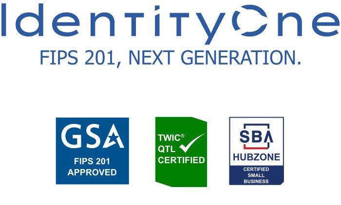 Identity One Logo and FIPS201 Tag GSA TWIC SBA