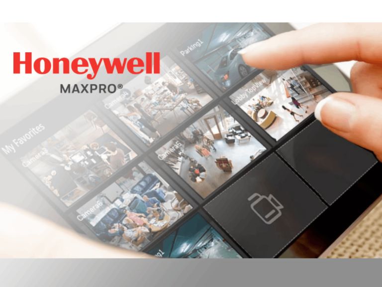 A hand held screen showing Maxpro cloud software
