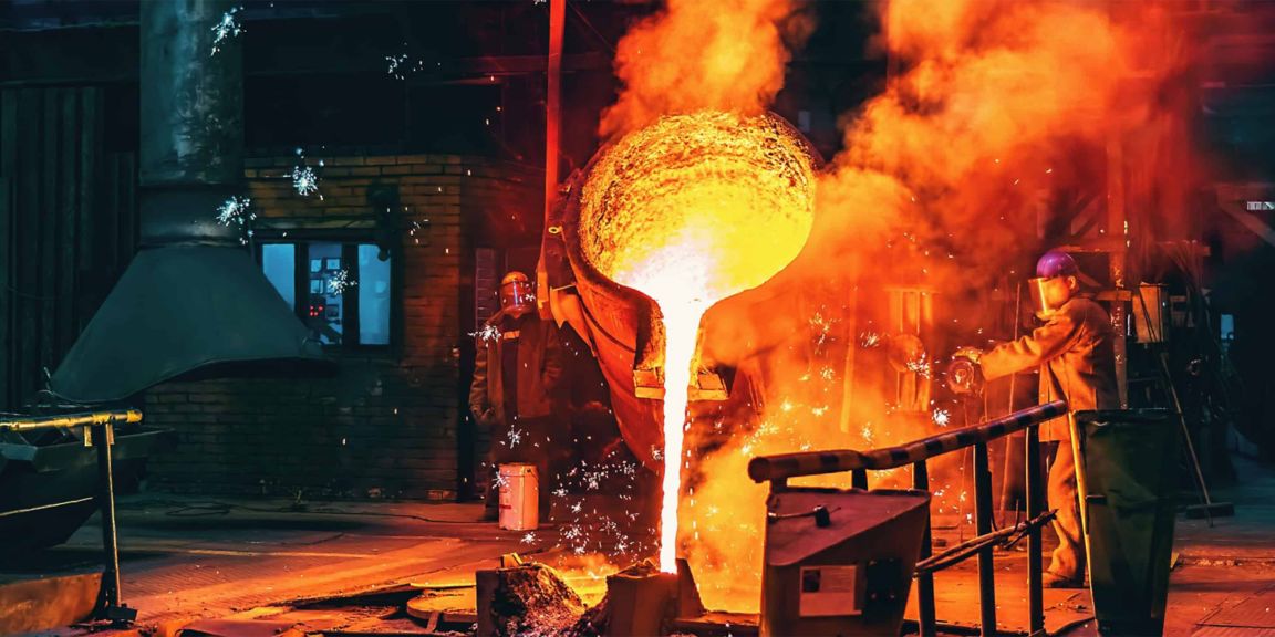 Molten metal poured into mold