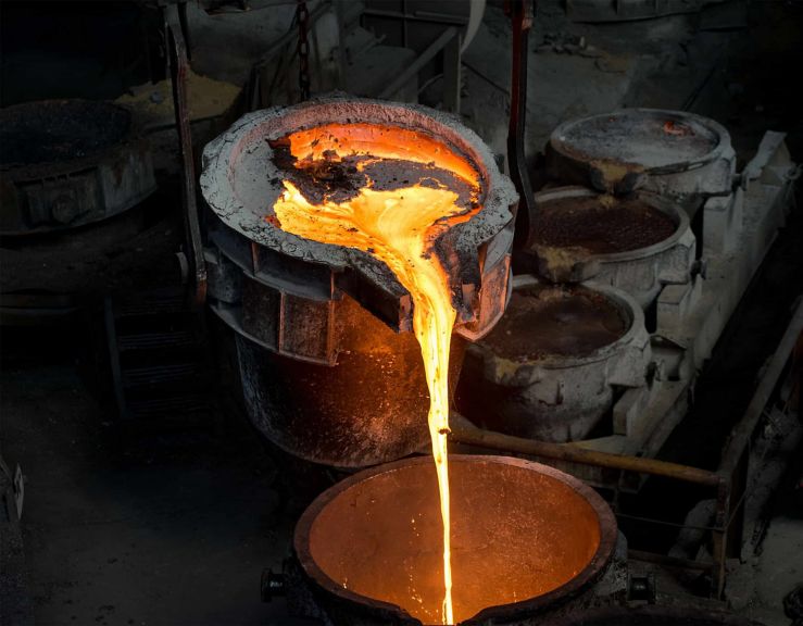Molten metal poured into mold