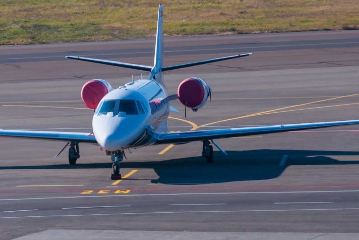 Business jet on runway