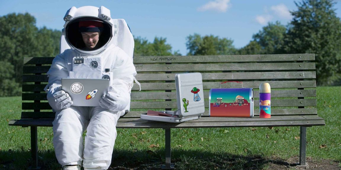 Astronaut on bench