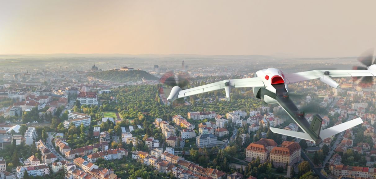 Wide angle aerial panorama of the city in sunrise from hot air balloon perfect for wallpaper or to promote tourism.