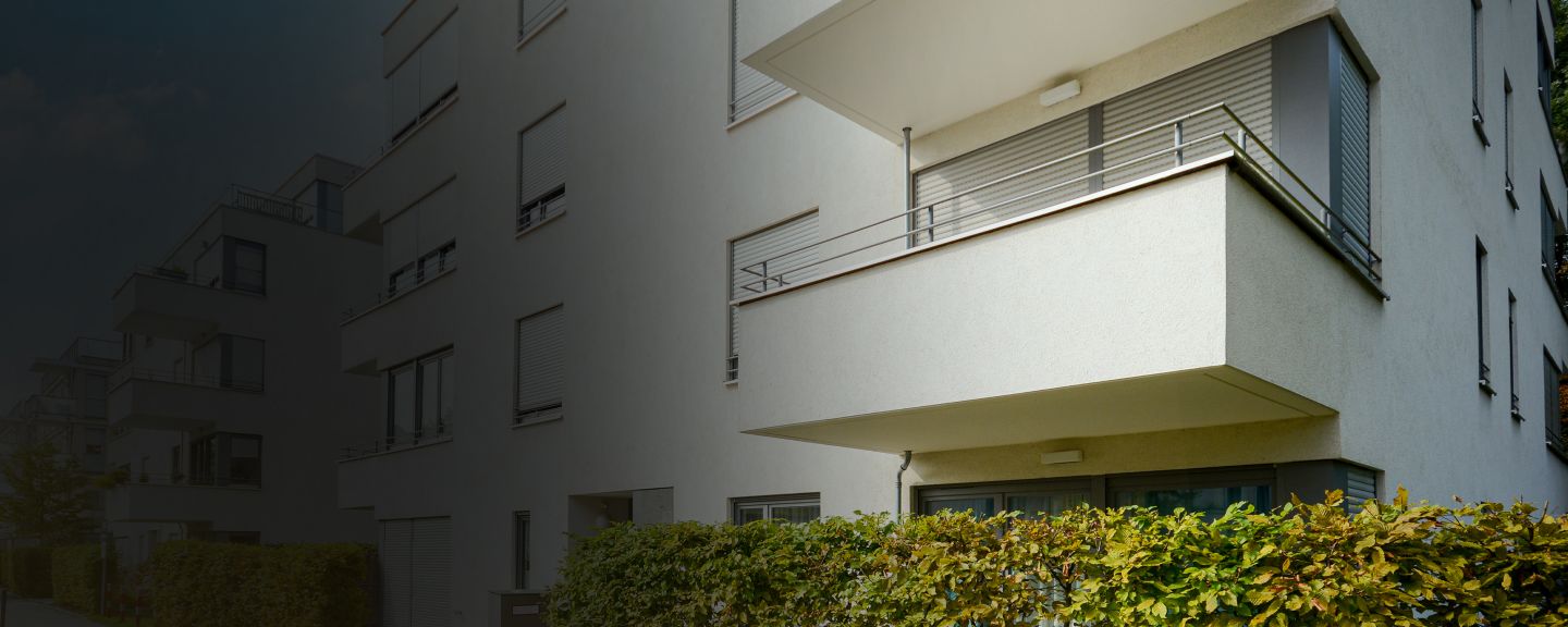 Side view of multi-family housing with balconies