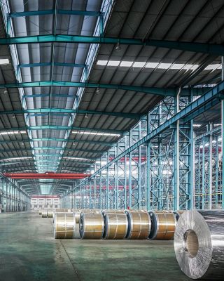 Packed coils of steel sheet in a plant, china.