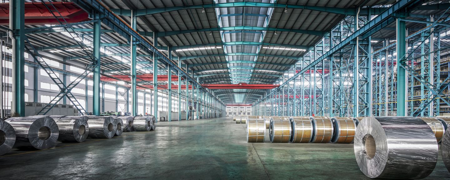 Packed coils of steel sheet in a plant, china.