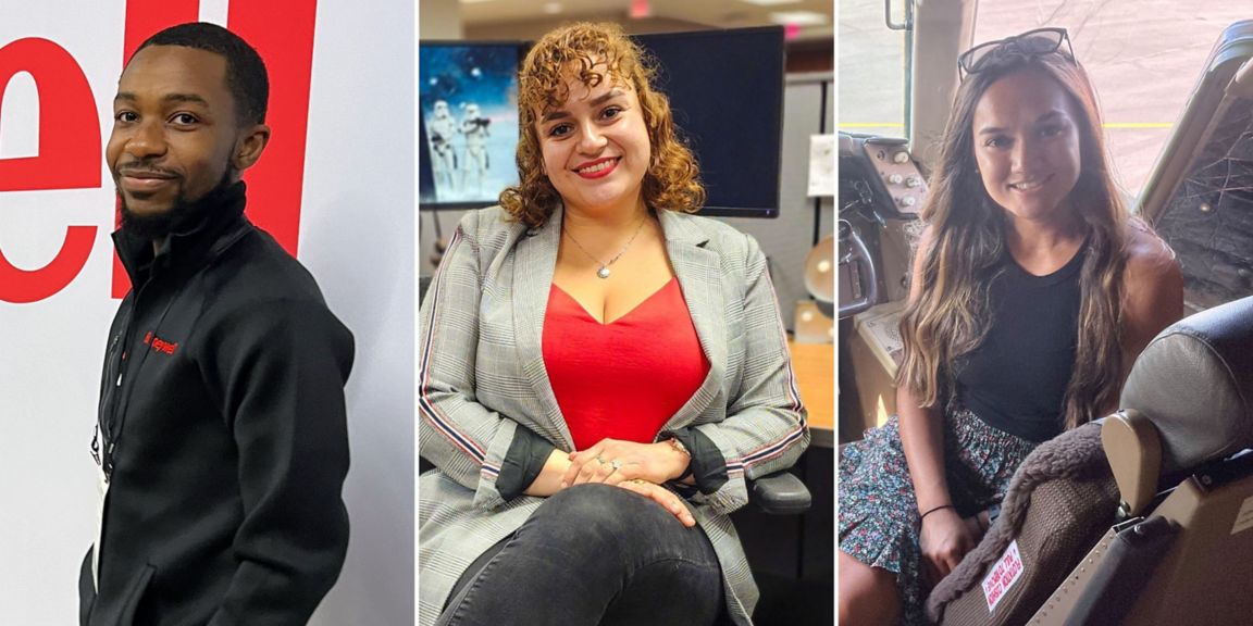 Three photos arranged horizontally with each featuring a Honeywell employee.
