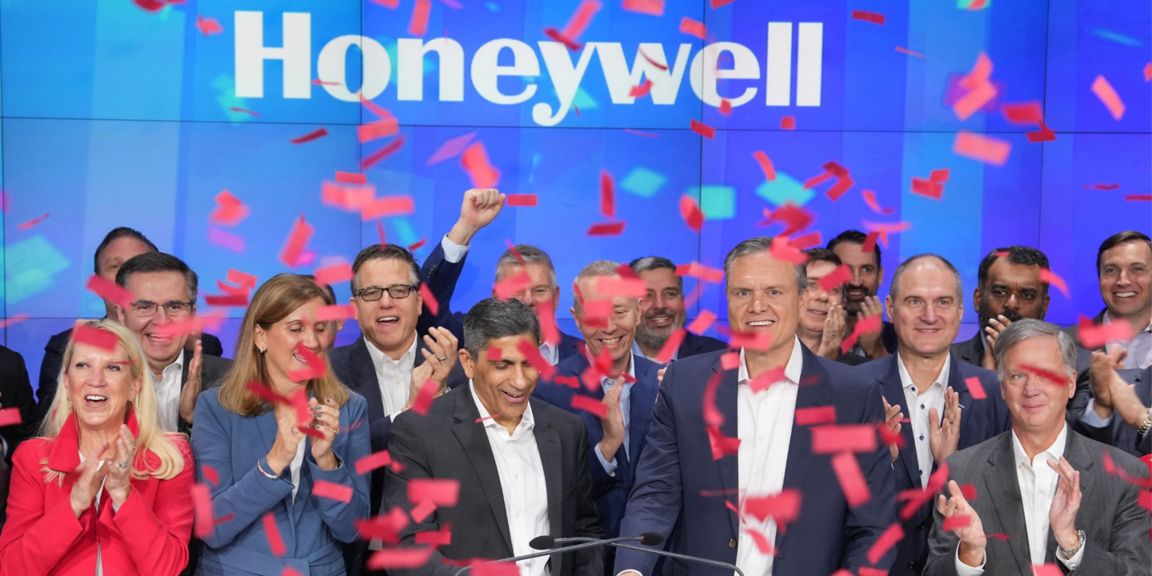 Honeywell executives ring the opening bell at Nasdaq MarketSite on May 11, 2023.