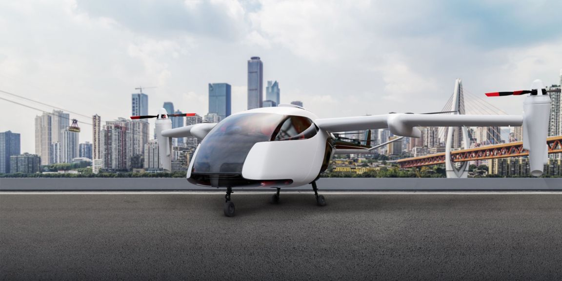 Rendering of an Urban Air Mobility (UAM) Aircraft.