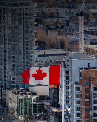 City with Canadian flag