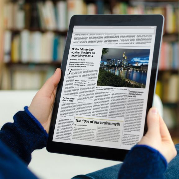 Tablet with news stories