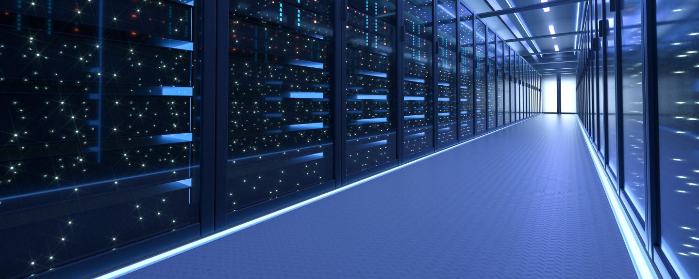 Working Data Center Full of Rack Servers and Supercomputers, Modern Telecommunications, Artificial Intelligence, Supercomputer Technology Concept.3d rendering,conceptual image.