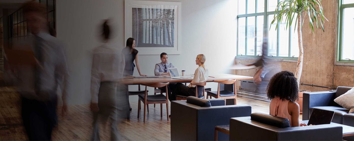 Inside office lobby