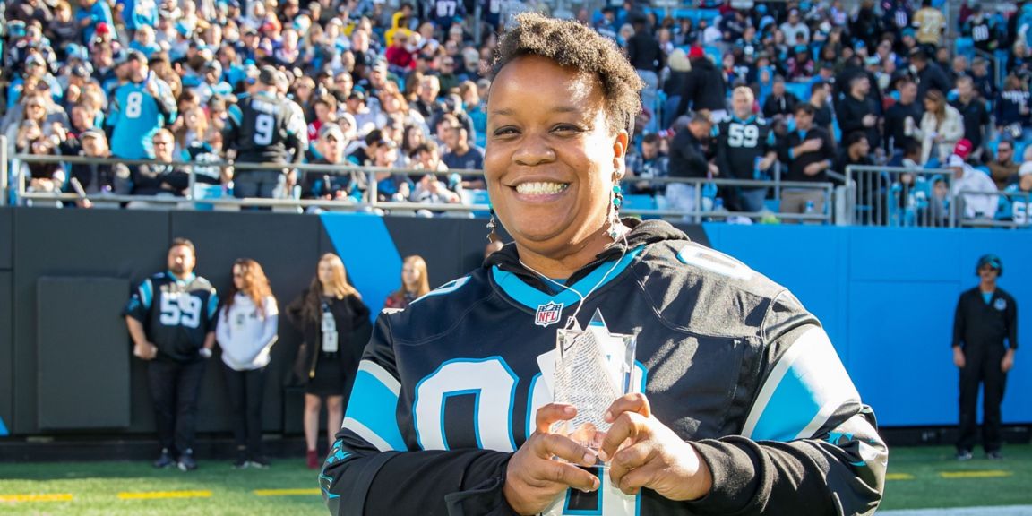 Teacher Torie Leslie at the Carolina Panthers stadium