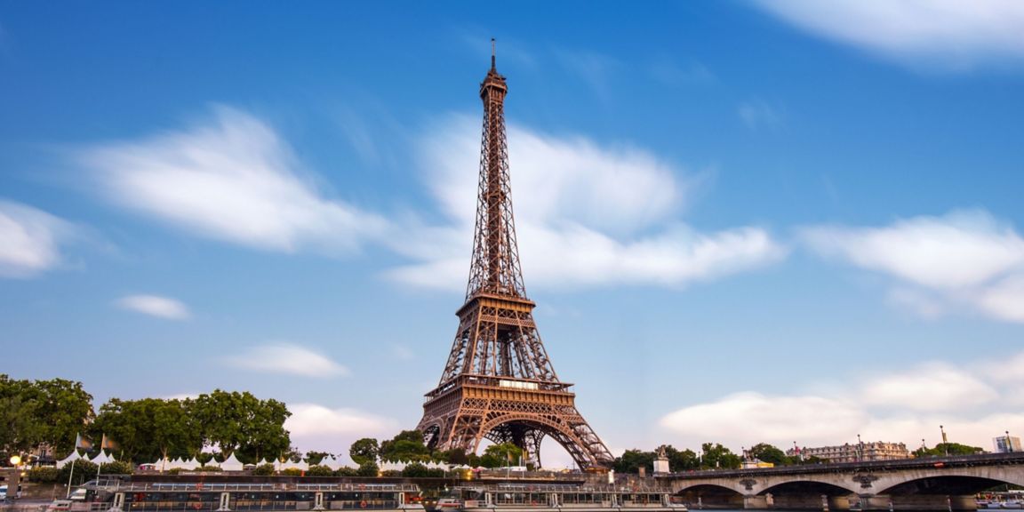 A view of the Eiffel Tower in Paris on The Seine.