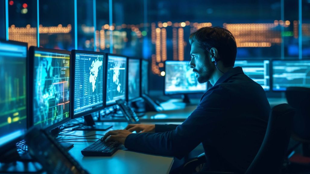 Security operations professional using advanced monitoring tools to identify and respond to cyber threats in real time.