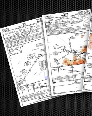Collection of four detailed aviation approach plates showing flight paths, altitudes, and navigation data.