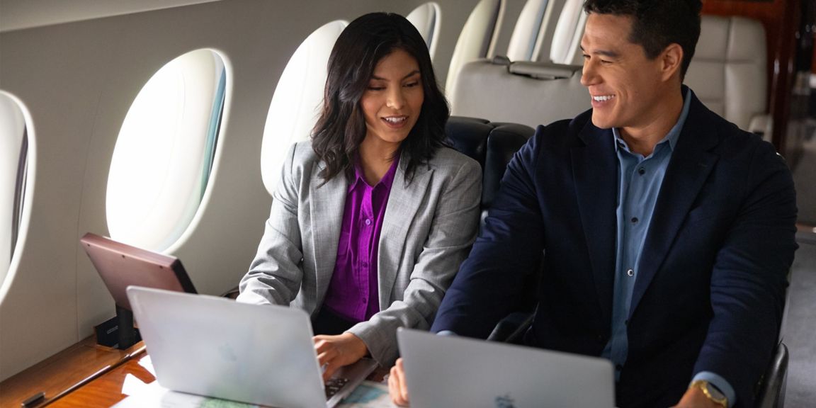 Close-up image of business class inflight connectivity