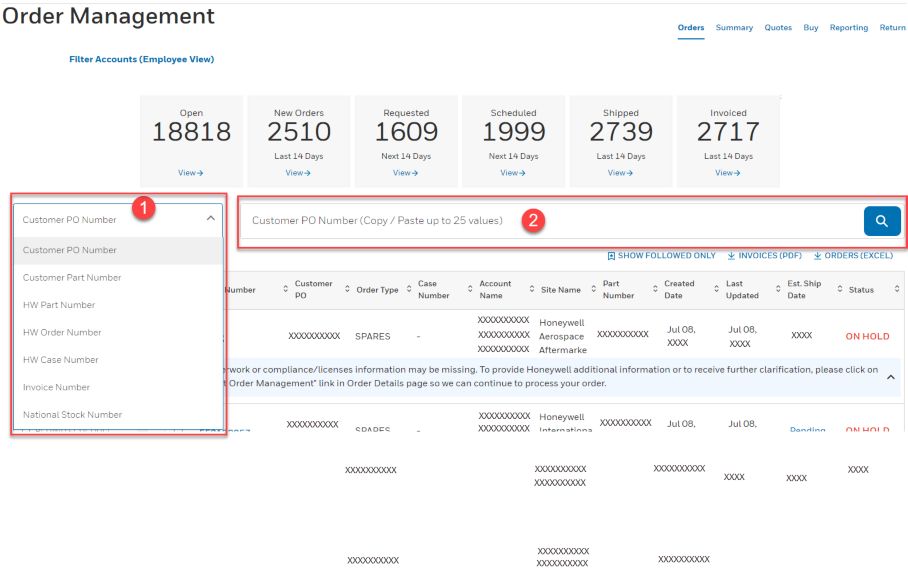 Honeywell Order Management | Order Management Dashboard