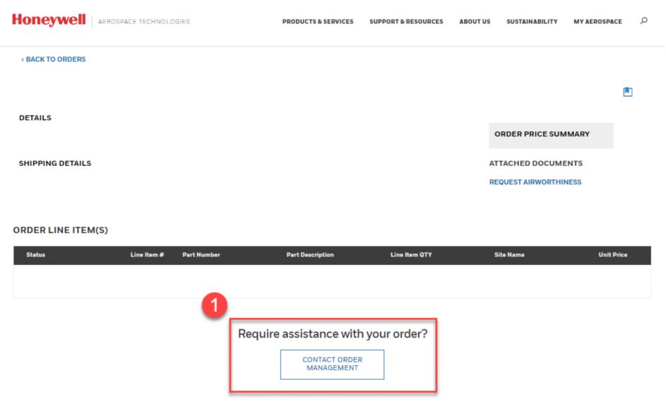 Honeywell Order Management | Order Detail Page Assistance Require