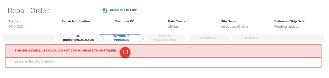 Honeywell Order Management | Repair Order